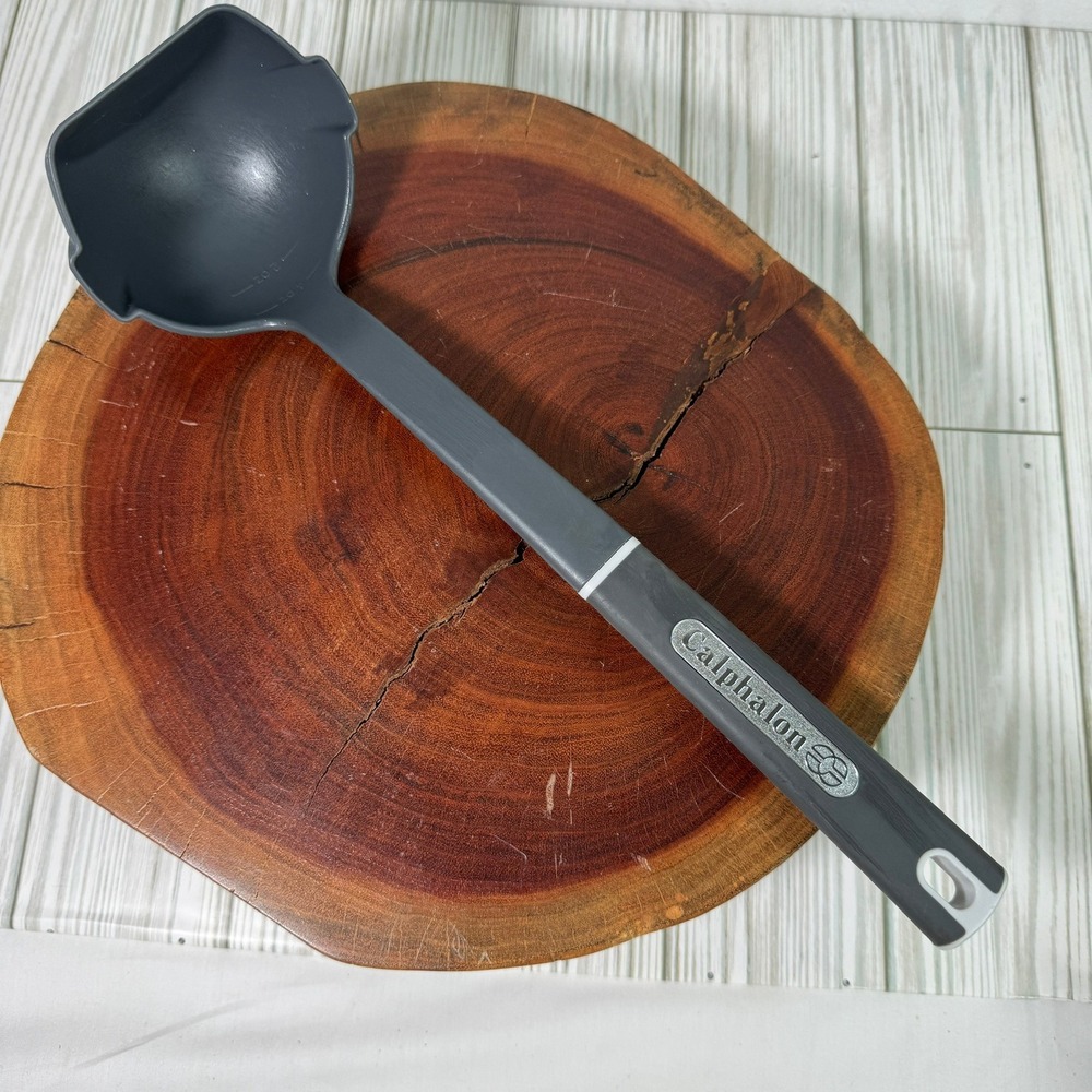 Calphalon Nylon Soup Ladle Gray Flat Edge with Pour Spouts and Measurements 4oz